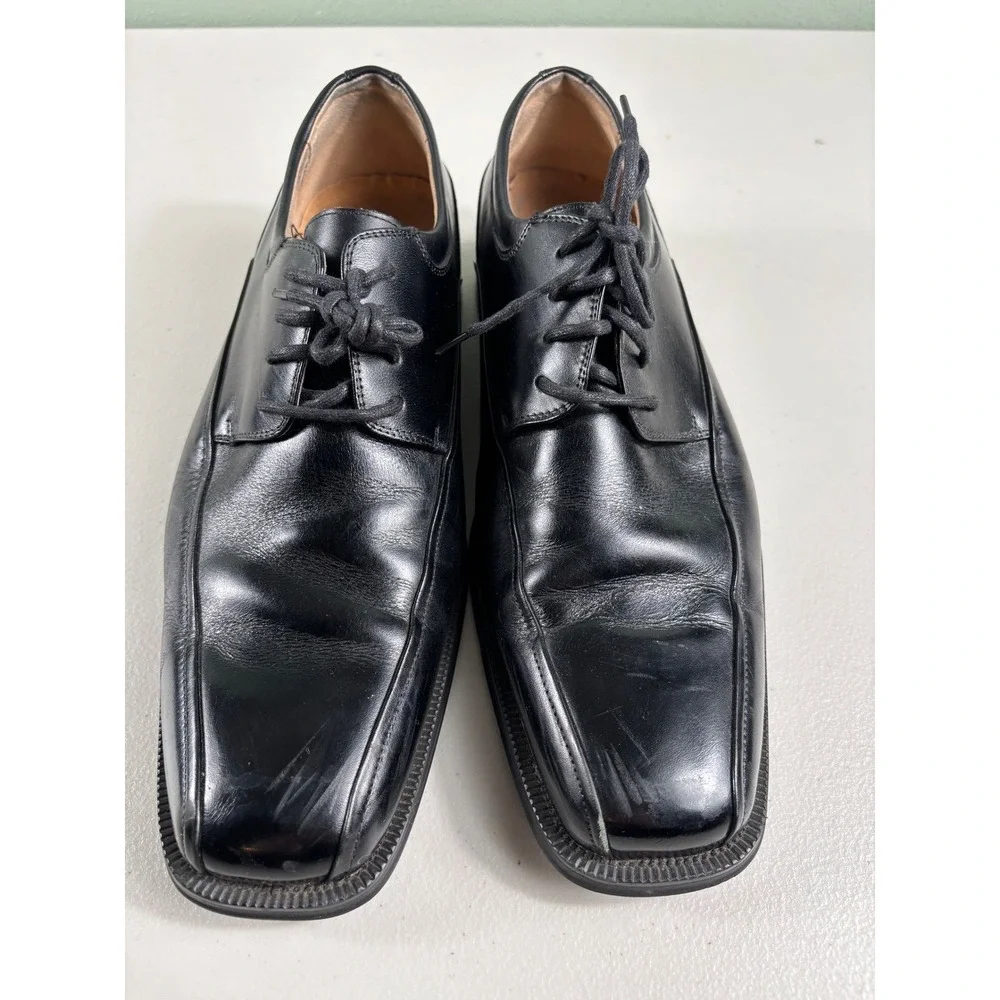 Florsheim Mens Comfortech Black Leather Square Toe Lace Up Dress Shoes‎ 9.5D
